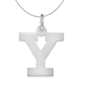 Silver Amanda Collection Medium Block Style Initial Y Necklace - 20 In